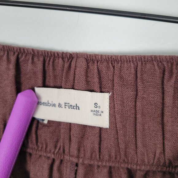 Abercrombie & Fitch Size S Short Linen Blend Ultra Wide Leg Pant Pull On Brown - Picture 14 of 14